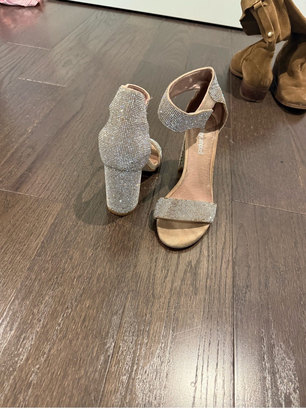 Jeffrey Campbell Champagne Glitter Ankle-Strap Block Heels